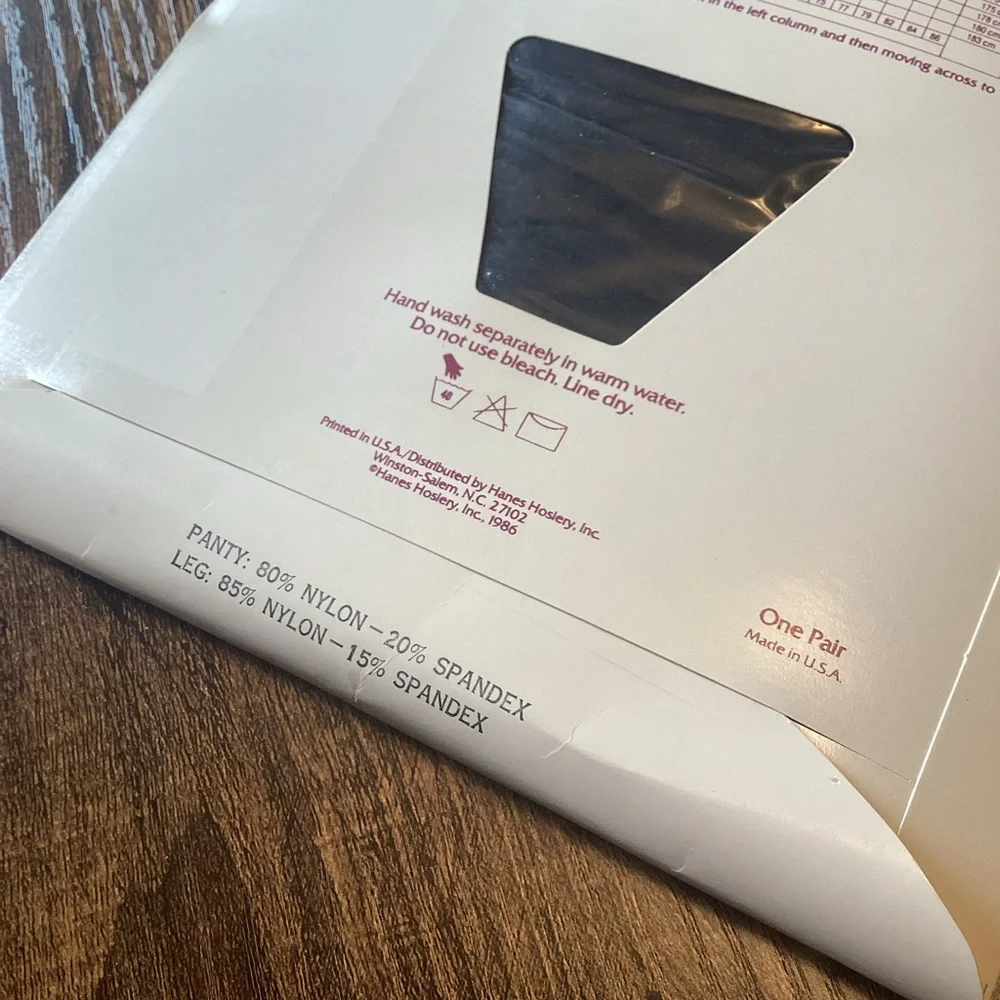 Vintage NEW Hanes Silk Reflections Silky Black Herringbone Control Top Pantyhose